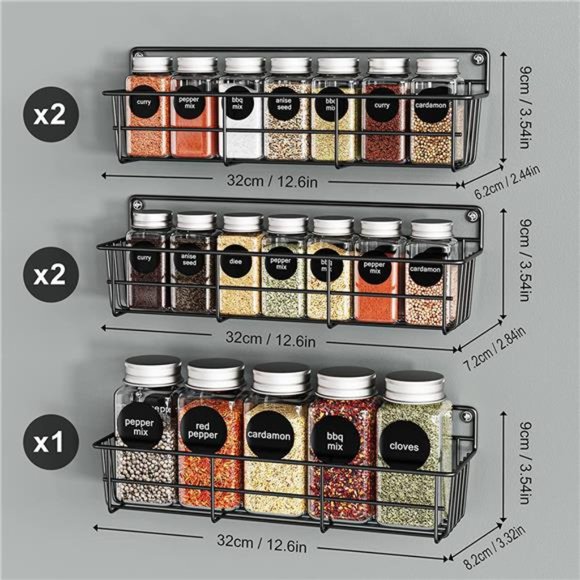 5 Pack Spice Rack Seasoning Organizer Wall Mount, Hanging Spice Organizer Shelf - Picture 6 of 7